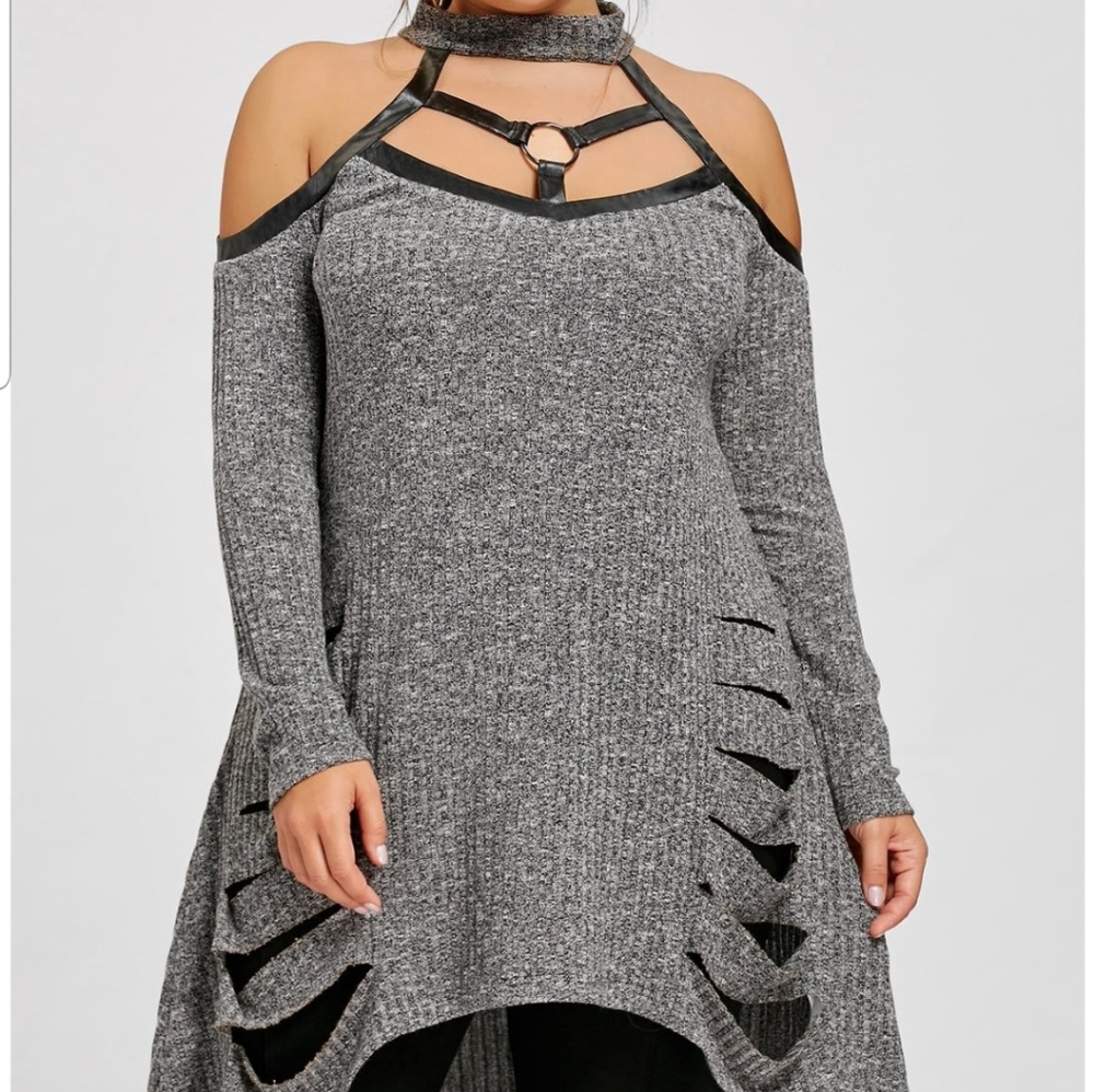 Distressed Cold Shoulder Top